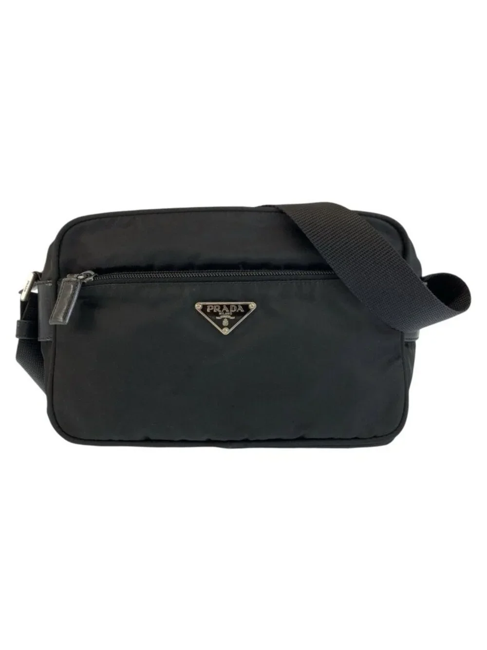 Prada Tessuto Black Silver Nylon Shoulder Bag Pochette